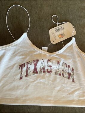 Zoozatz ncaa white cami Texas  A&M Spaghetti Strap Crop Top, sz S